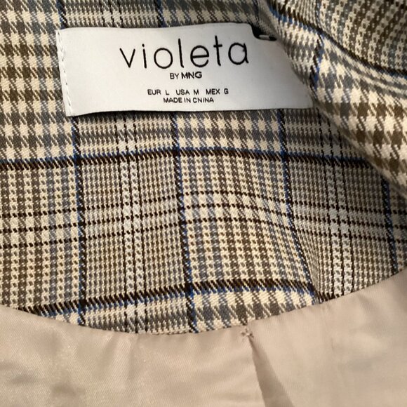 Violeta By MNG Mango Womens Plaid Double-Breasted Blazer Jacket Medium Oversize - Picture 7 of 8